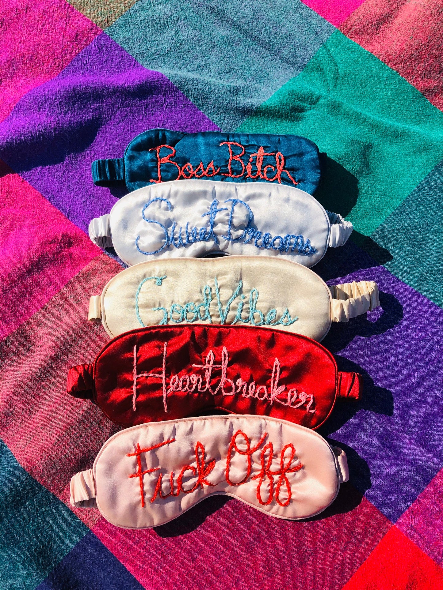 Custom Hand-Embroidered Phrase Eye Masks
