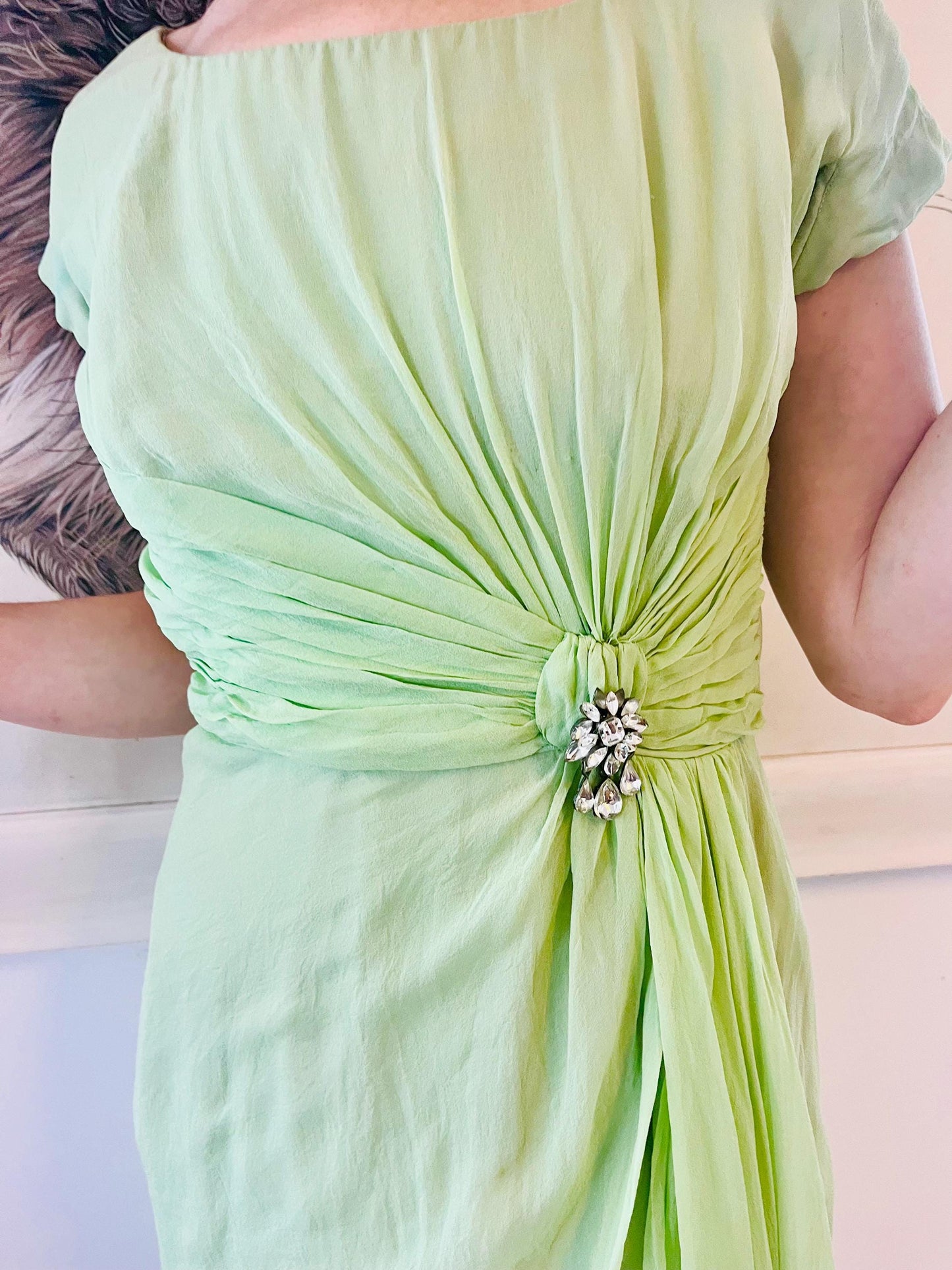 1950s Pistachio Chiffon Cocktail Dress