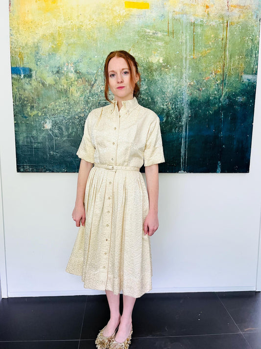 1950s Cream Damask Cocktail Dress