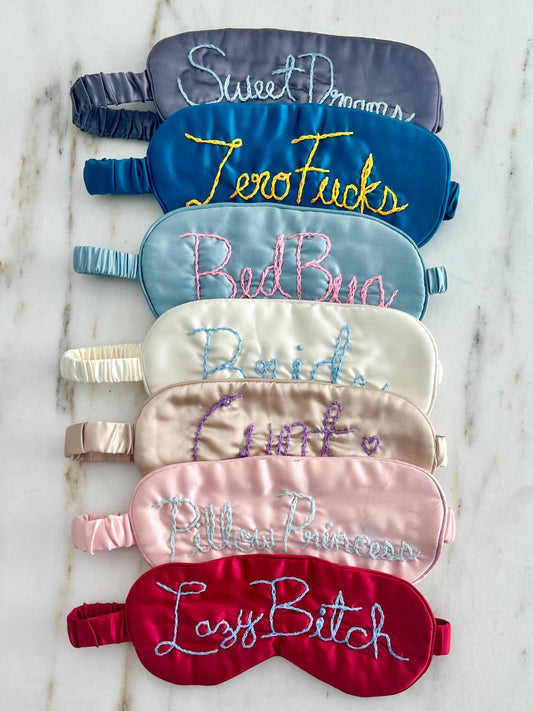 Custom Hand-Embroidered Phrase Eye Masks
