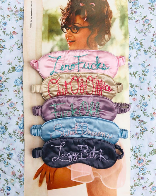Custom Hand-Embroidered Phrase Eye Masks