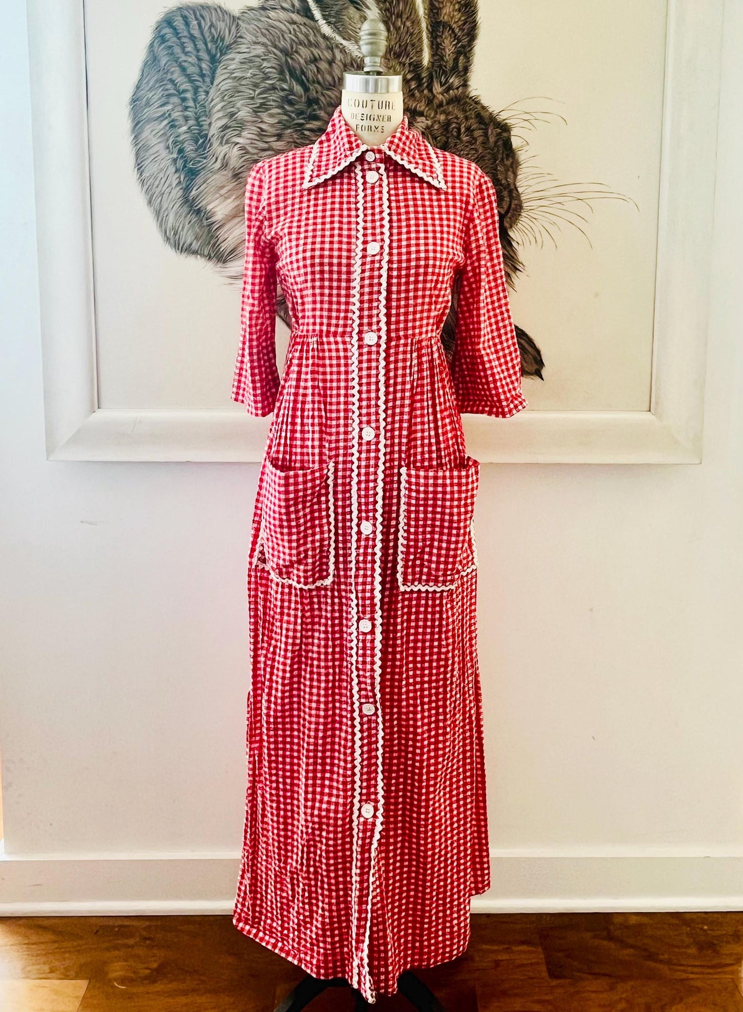 1970s Red Gingham & RicRac Dress