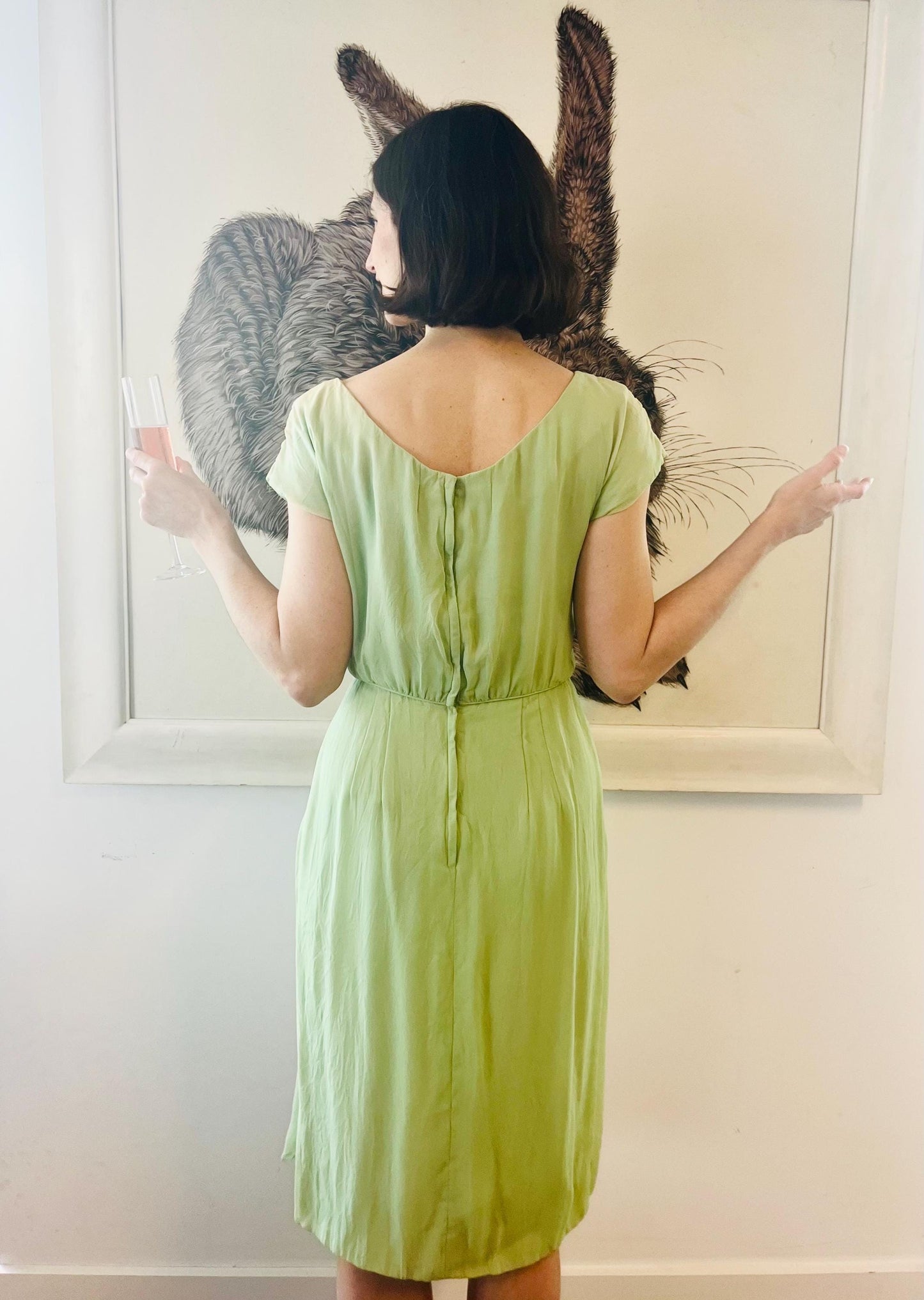 1950s Pistachio Chiffon Cocktail Dress