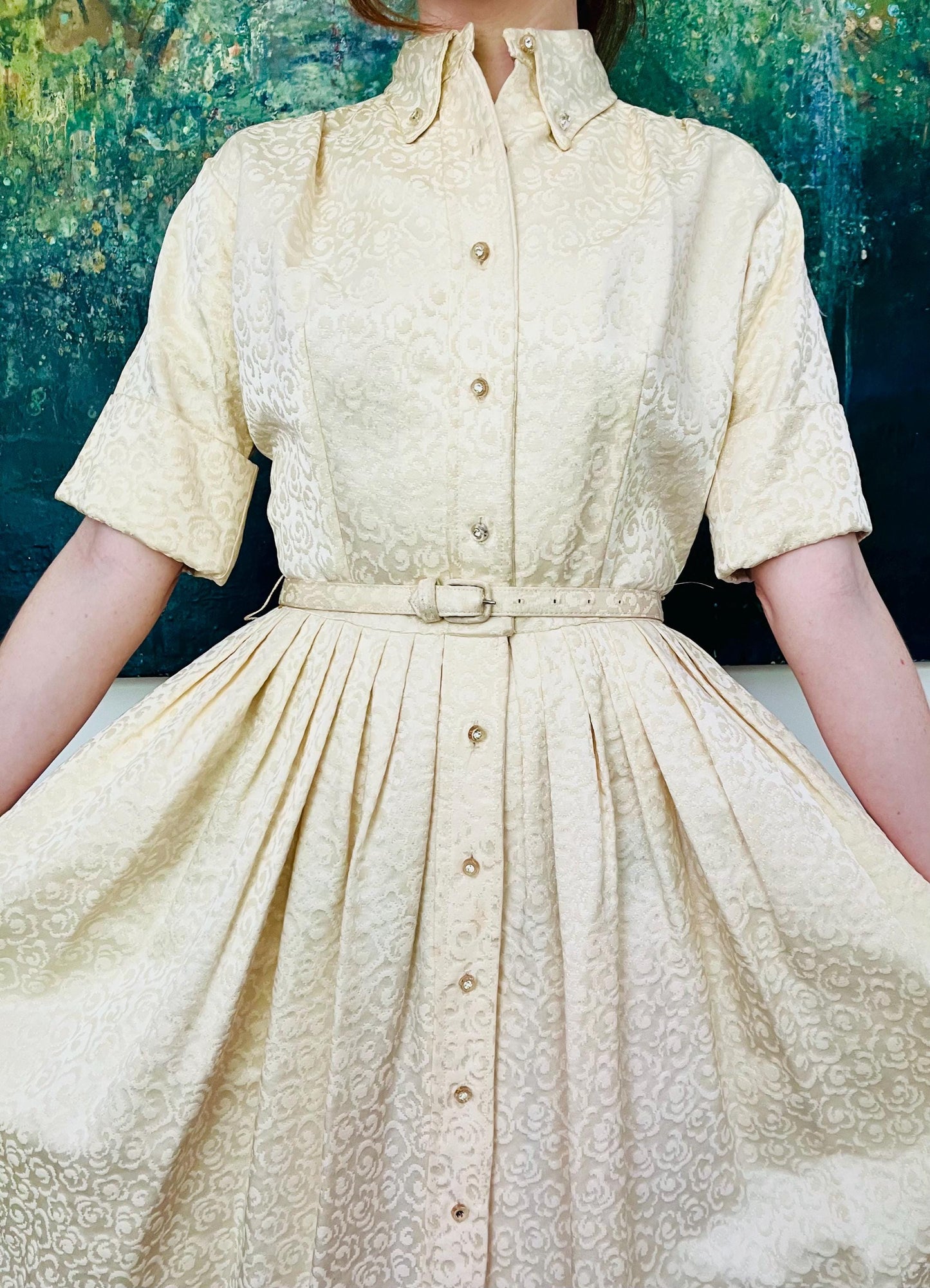 1950s Cream Damask Cocktail Dress