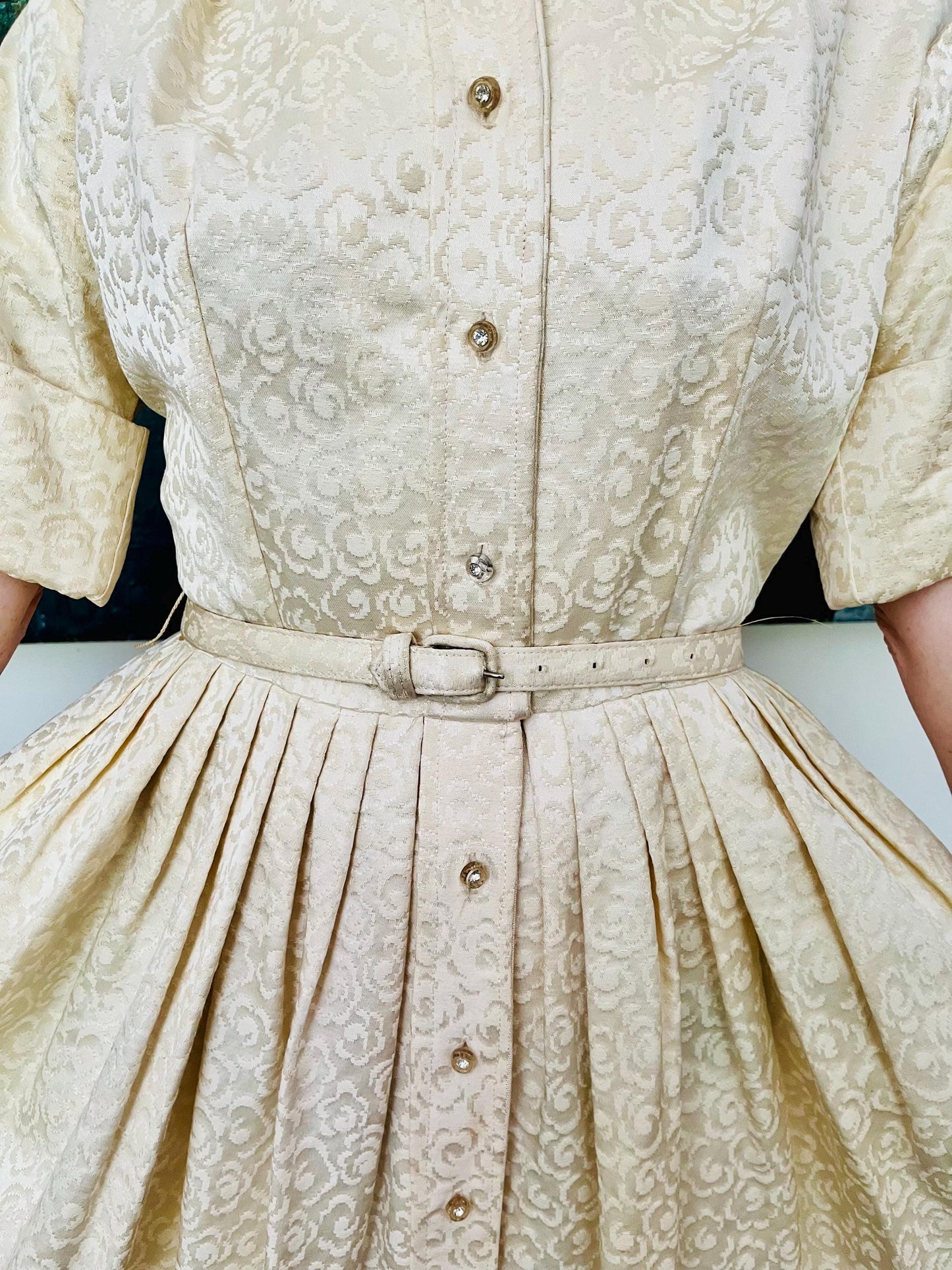 1950s Cream Damask Cocktail Dress