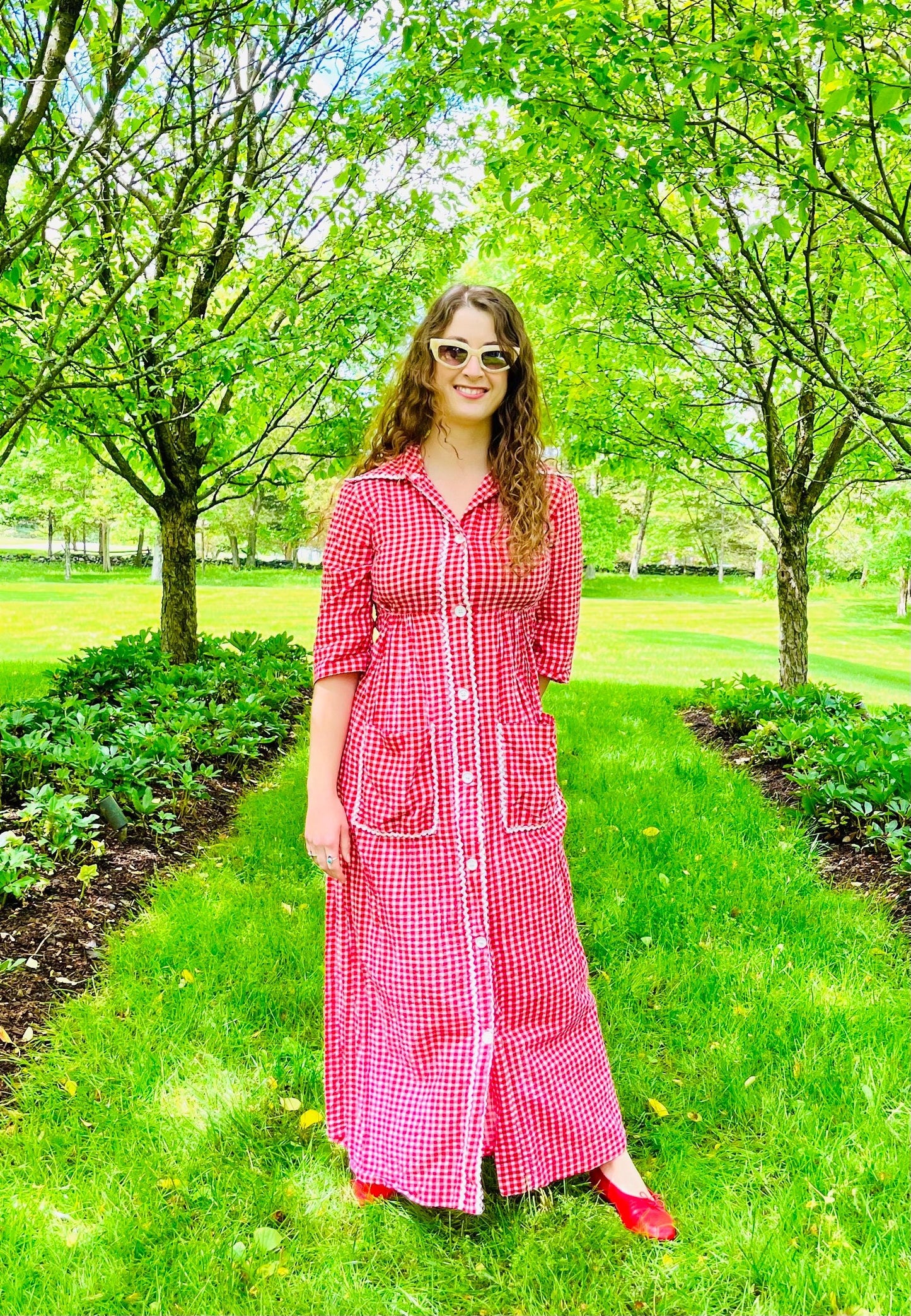 1970s Red Gingham & RicRac Dress