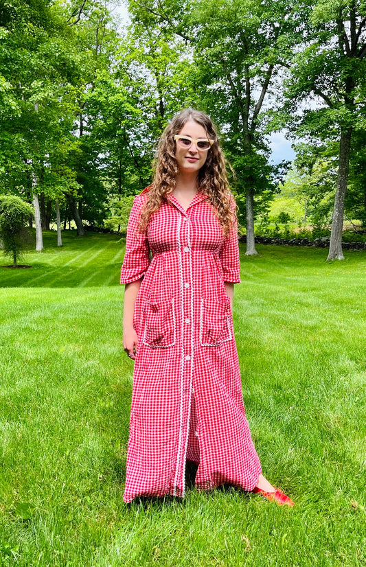 1970s Red Gingham & RicRac Dress