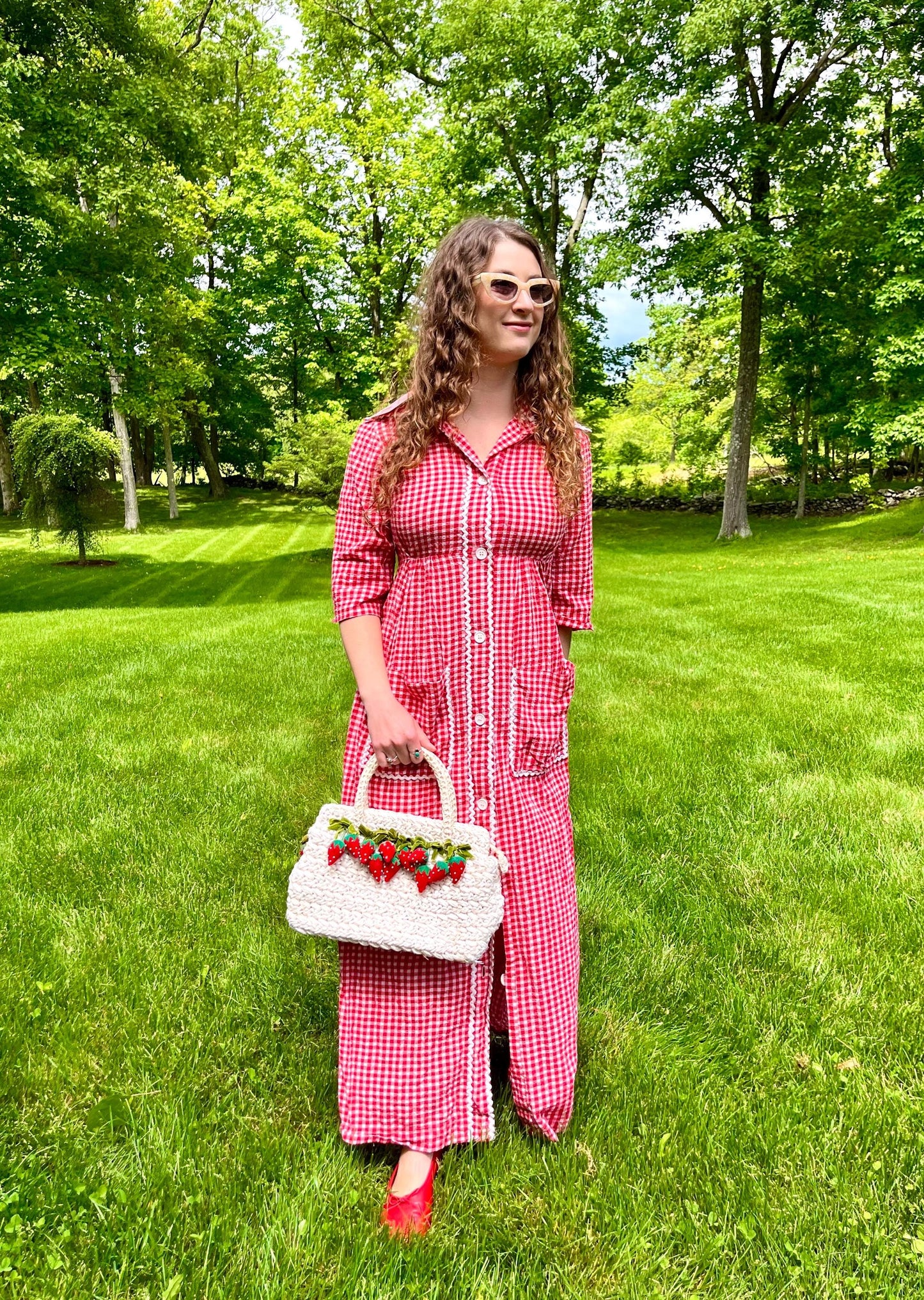 1970s Red Gingham & RicRac Dress