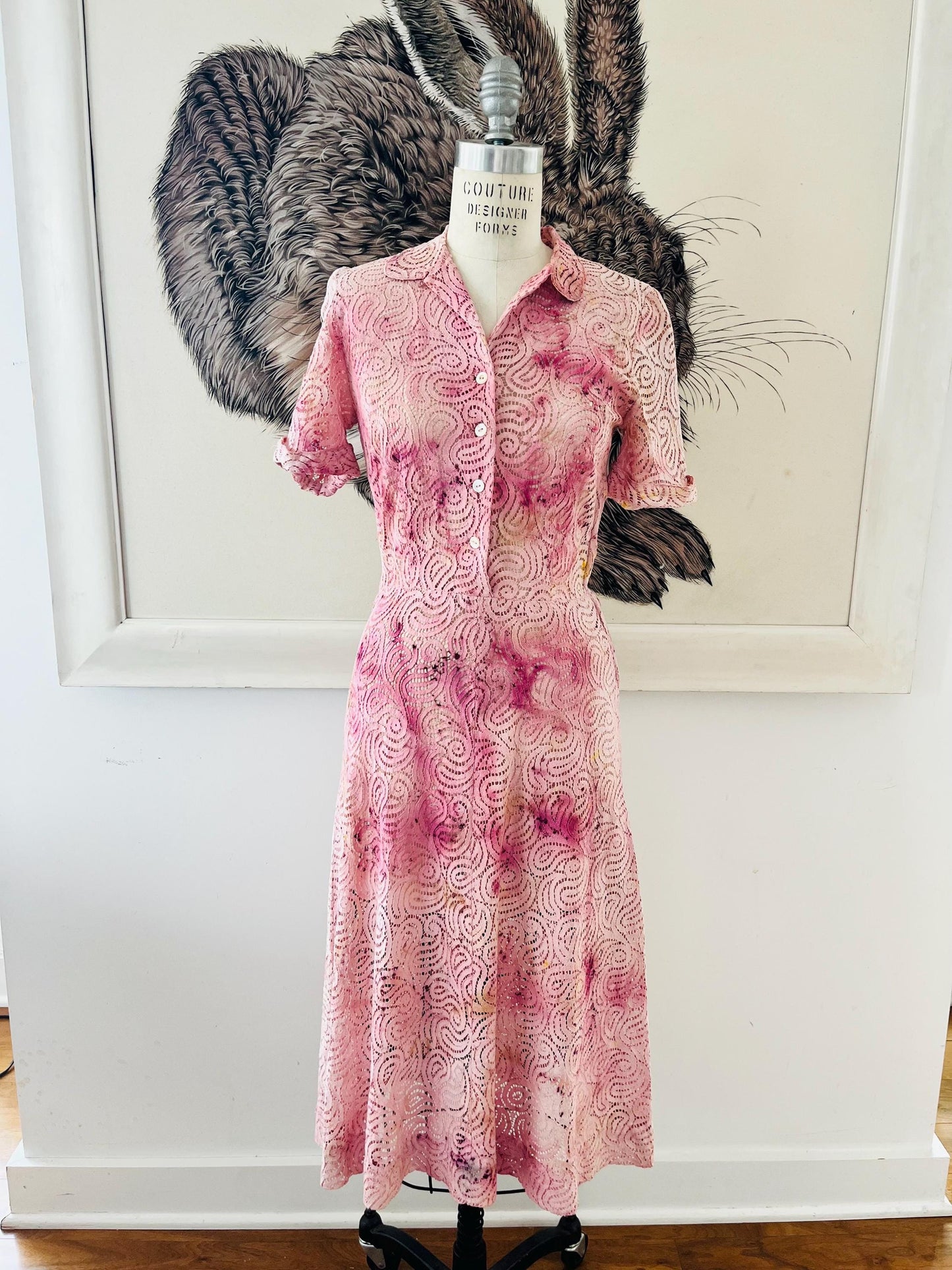 Naturally-dyed Vintage Lace Cocktail Dress