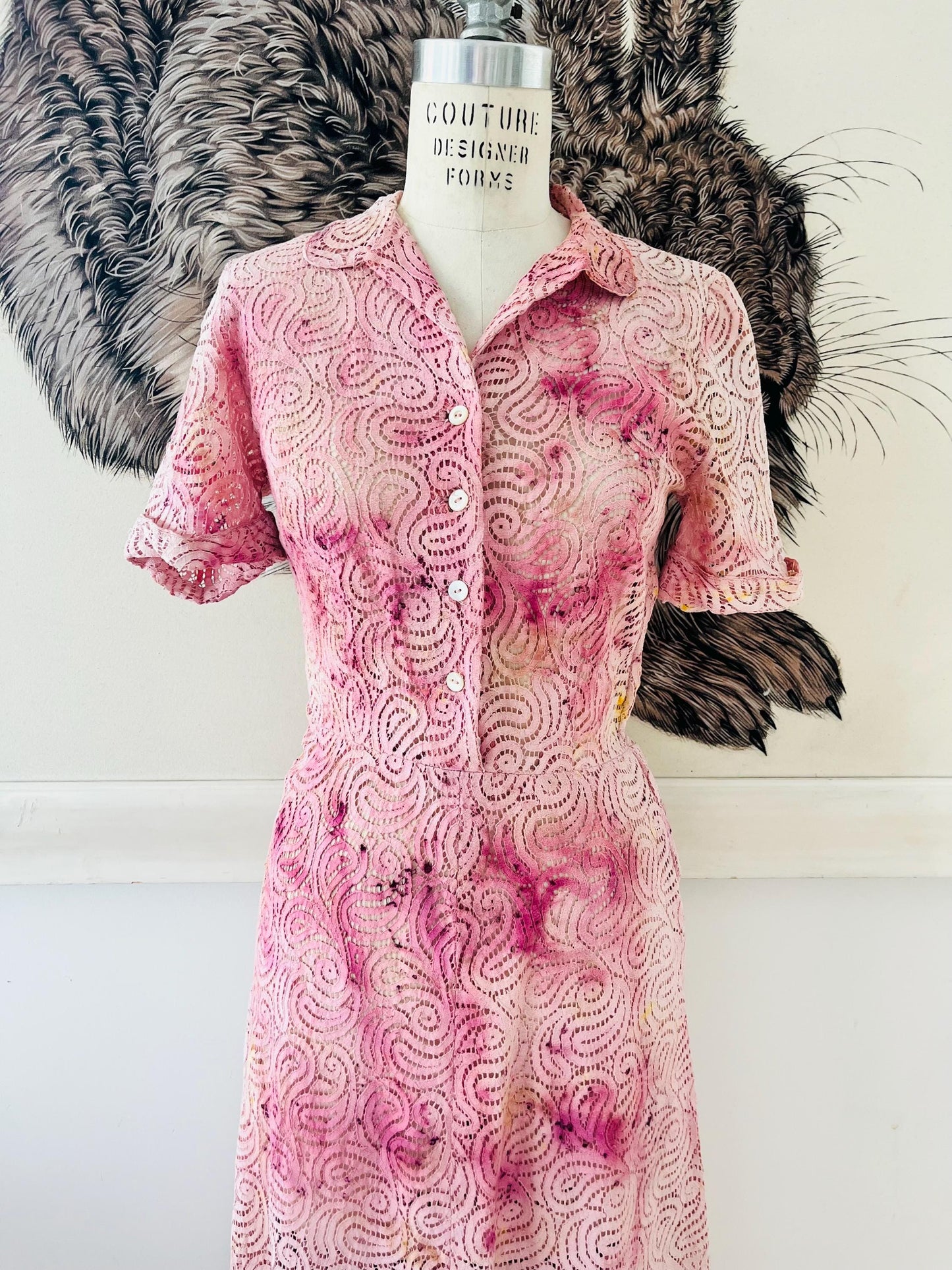 Naturally-dyed Vintage Lace Cocktail Dress
